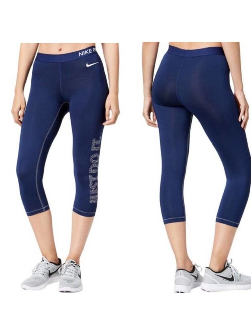 Nike Pro Dri-FIT Capri Leggings Blue Graphic "Just Do It" XS